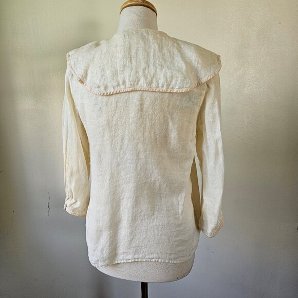 Vintage 90s Cullinane 100% Linen Sailor Collar Blouse Neck Bow Long Sleeve 6/S - Picture 6 of 9